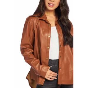 NWT Mudpie Salem Faux Leather Brown Shacket Size XL